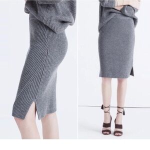 Madewell 100% Merino Wool Ribbed Knit Woodside Sweater Pencil Skirt in Gray Sz S